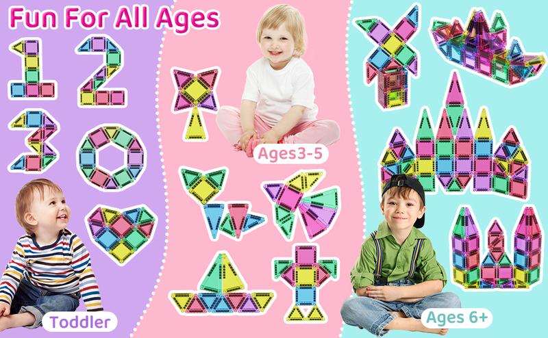 Hotfree Mini Magnetic Tiles Building Blocks 40PCS - Montessori Educational Magnet Travel Construction Set with Iron Storage Box, Airplane Activities Toys, Toddler Birthday Gift for Boys & Girls Ages 3-8