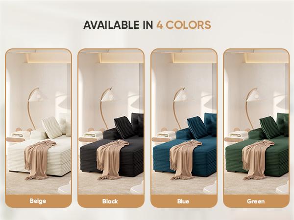 【3 Packages shipping】111‘’ Sectional Cloud Couches with L Shaped Chaise, Extra Large Sleeper Couch Reversible Corduroy with 8pcs Pillows for Living Room, Bedroom-Beige