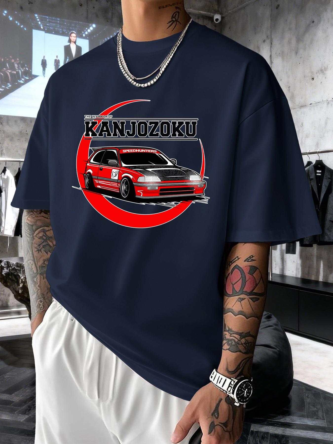 Kanjozoku Jdm Car Culture Print Men's Fashion T-Shirt, Casual Streetwear Short Sleeve Top, Comfortable Round Neck Tee for Spring Summer