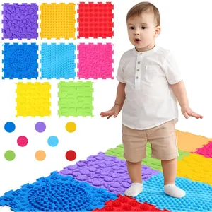 8 Pcs Sensory Mats for Autistic Children Massage Game Orthopedic Puzzle Play Pads Textured Sensory Floor Tiles for Kids Toddler Autism Fidgeting Tactile Play (Rainbow Colors)