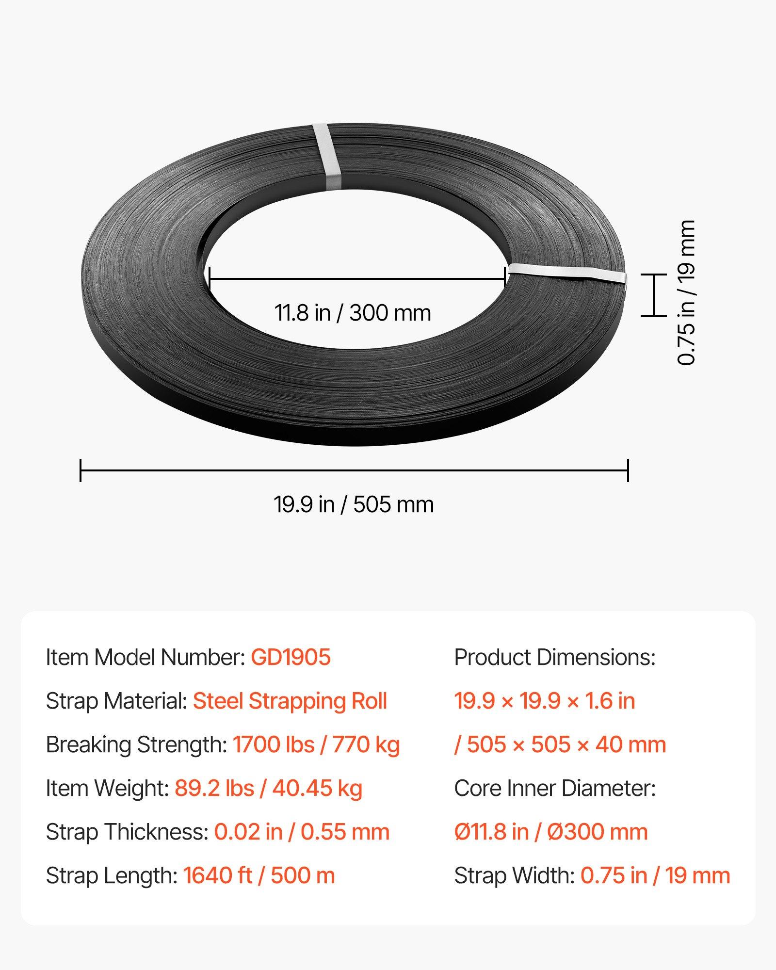 Steel Strapping Coil, 3/4 inx 0.02 inx 1640 ft, Metal Strapping Banding Roll Withstands Harsh Environment, 1700 lbs Break Strength, Heavy Duty Banding Pallet Strap Coil for Pallet Packing