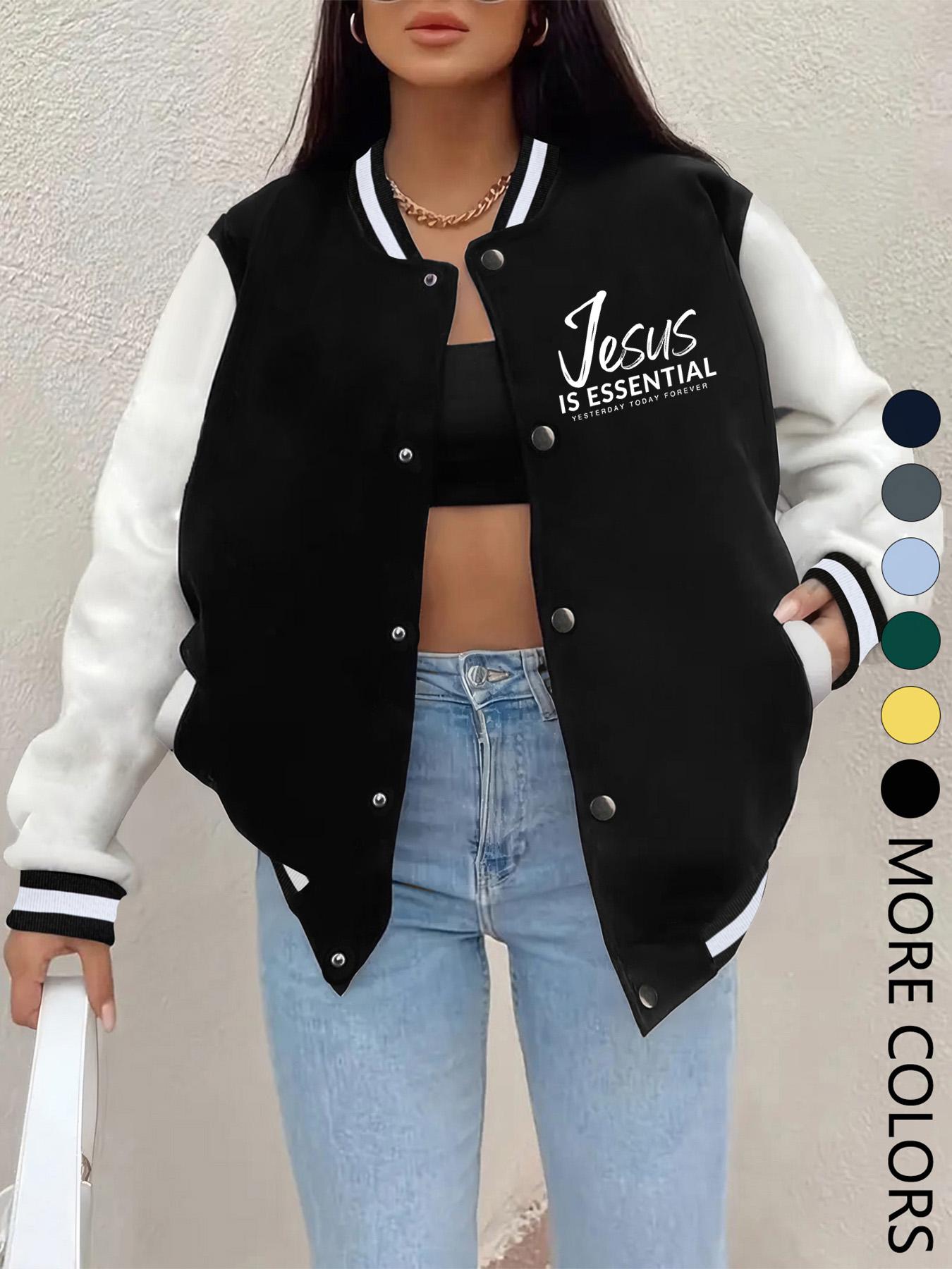 New Women's Baseball Jacket Fall Winter, Creative Letter Print, Casual Sporty Coat, Casual Athletic Jacket, Comfortable Versatile Jacket, Multiple Trend Colors, Fashionable Outerwear, Womenswear