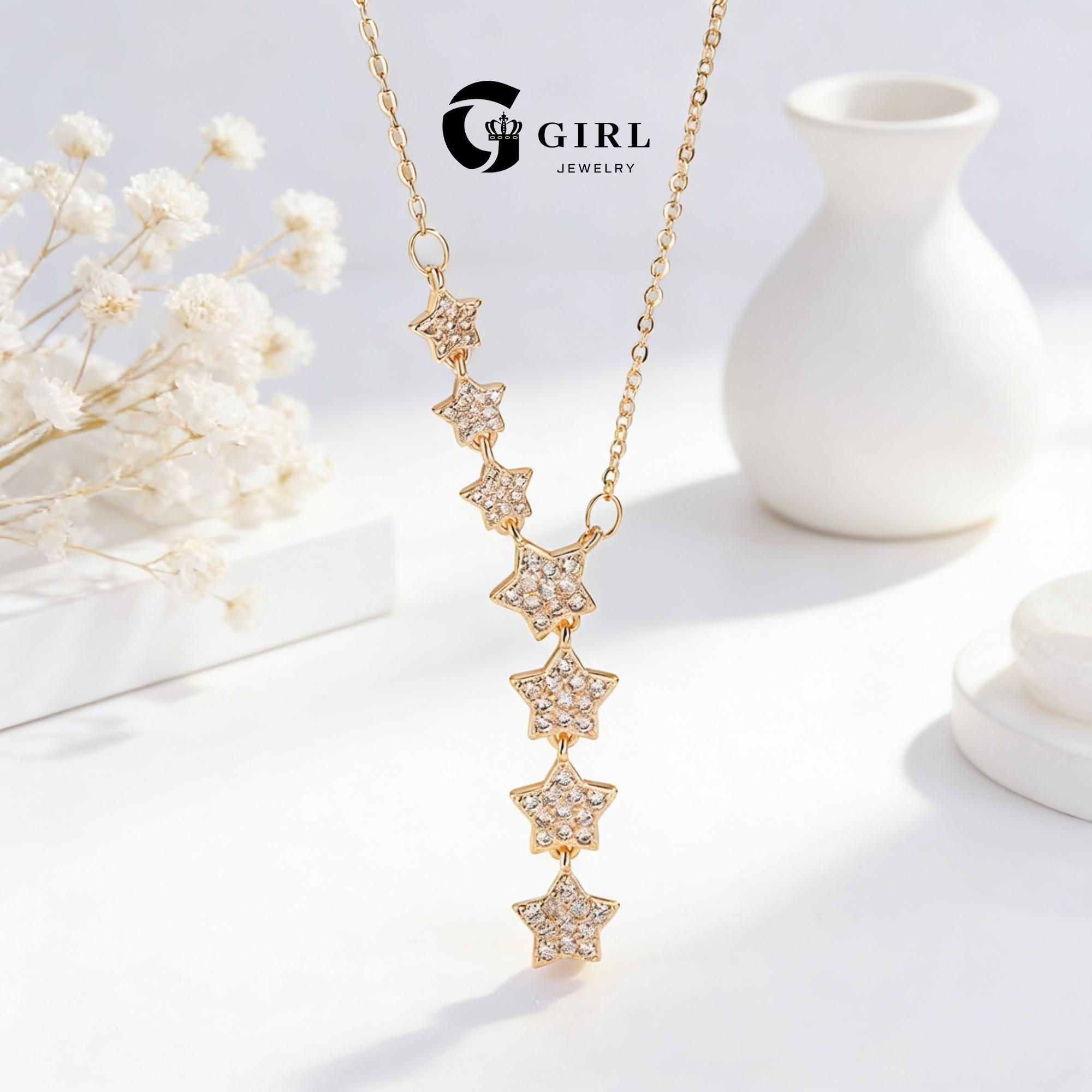 GGIRL Women's 18K Gold-Plated Y-Shaped Choker Necklace, 7-Star Artificial Zircon, Hypoallergenic Shining Exquisite Costume Jewelry
