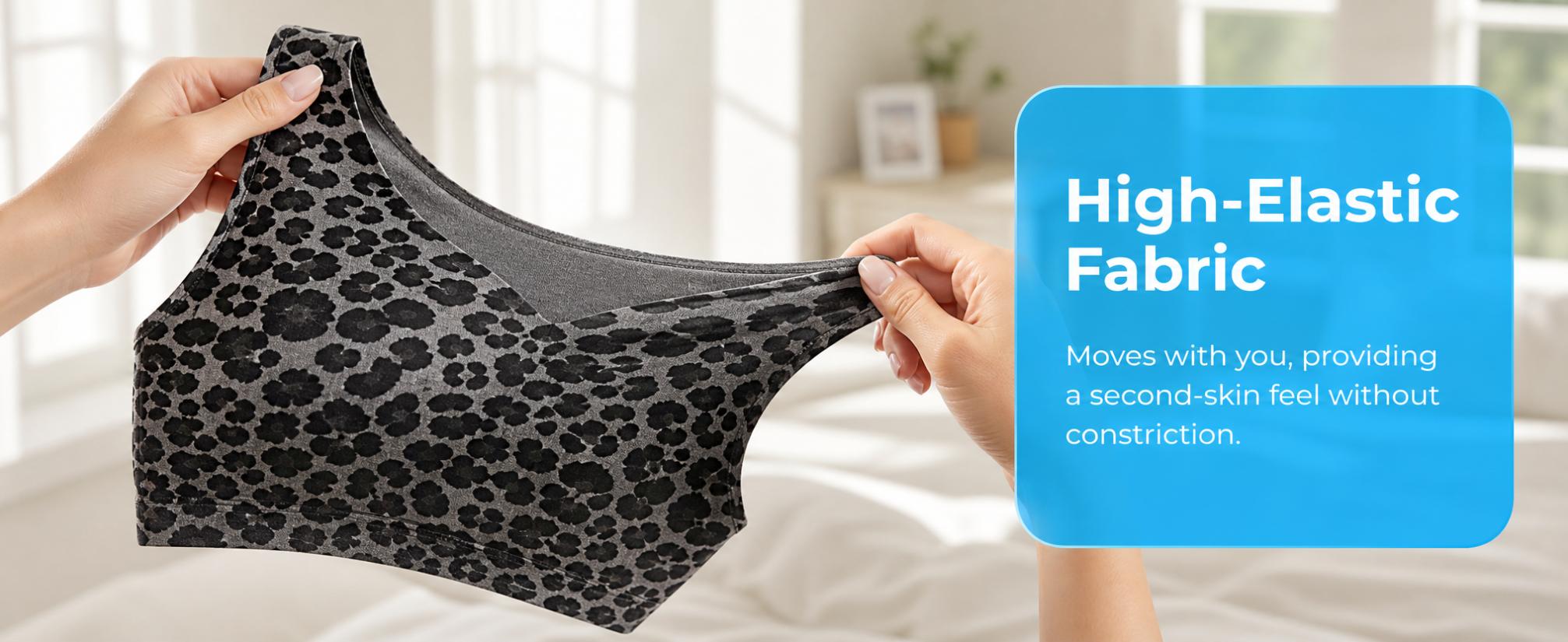 Wireless V-Neck Bikini Top & Bralette, Seamless Comfort Leopard Print Bra for Women, Plus Size