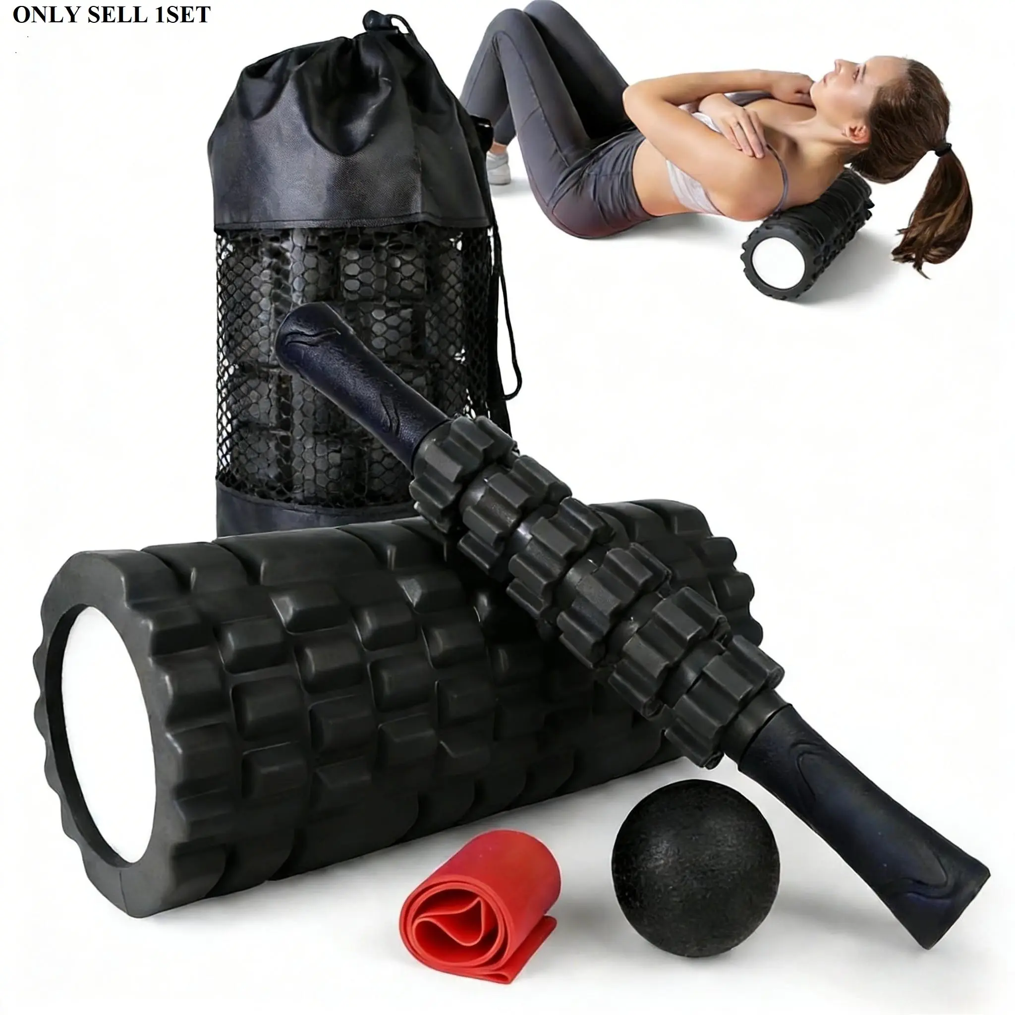 5-In-1 Foam Roller Set for Deep Muscle Massage, High-Density Fitness Foam Rollers, Resistance Bands, Massage Balls, Full Body Workout Tools
