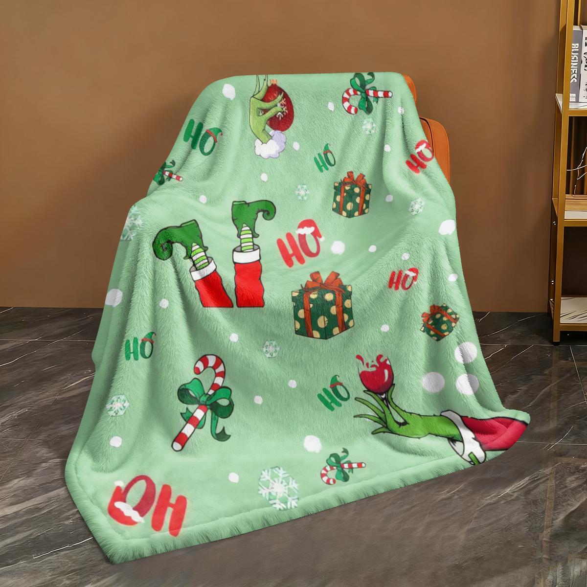 Comfortable Christmas Anime Grinch Gift Blanket, Flannel Blanket for Holiday Gifts, Soft Skin-Friendly Multi-Size Blanket, Perfect Home Decor