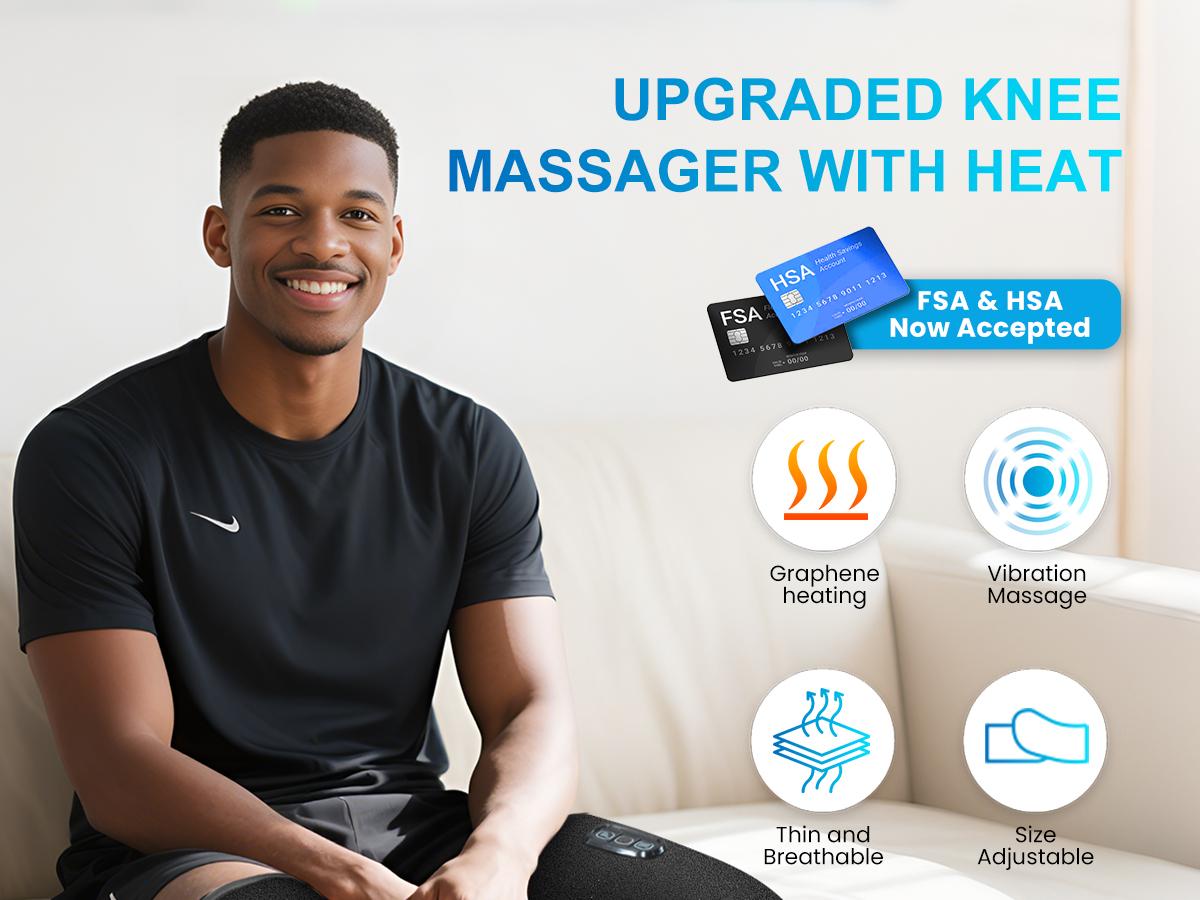 COMFIER Christmas Gifts for Dad, Men, Heated Knee Massager with Vibration, FSA Eligible HSA, Graphene Heating Knee Wrap with 5 Modes, Adjustable for Larger Legs, Home or Post-Workout Comfort