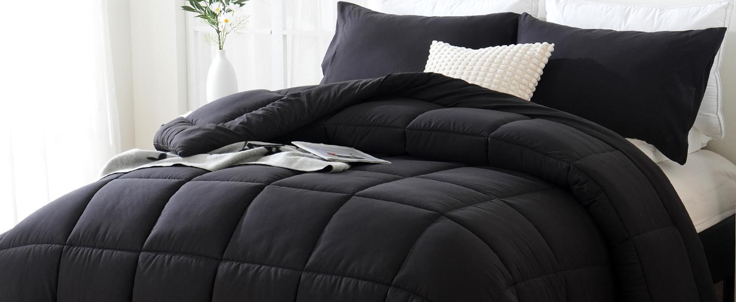 DOWNCOOL 3 PCS Comforter Set(only 2pcs for Twin size) -All Season Soft Bed Set-Down Alternative Comforter with pillowcase, Summer Turn Up,  High Quality Quilting Design Box Stitching Technology