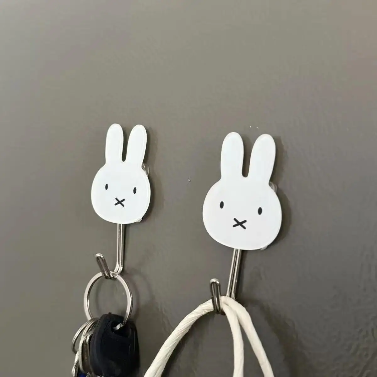2pcs Cute Miffy Rabbit Decorative Hook Hole-free Adhesive Hook Kawaii Cartoon Dormitory Kitchen Bathroom Gift Daily Use