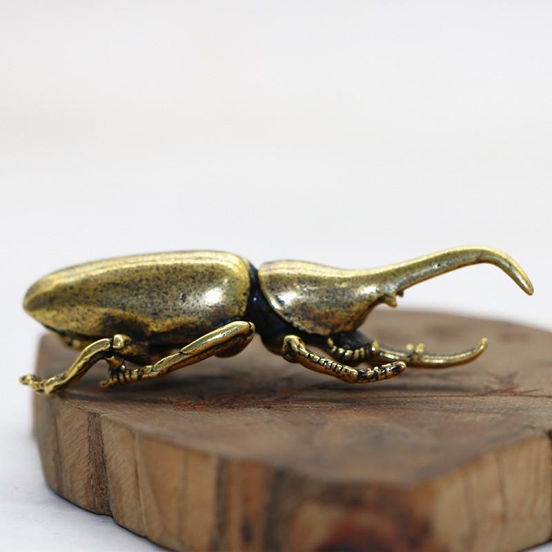 Brass Beetle Figurine, Hercules Beetle Long Horned Shell Bug Model, Metal Ornament, No Base Included, Decorative Accessory