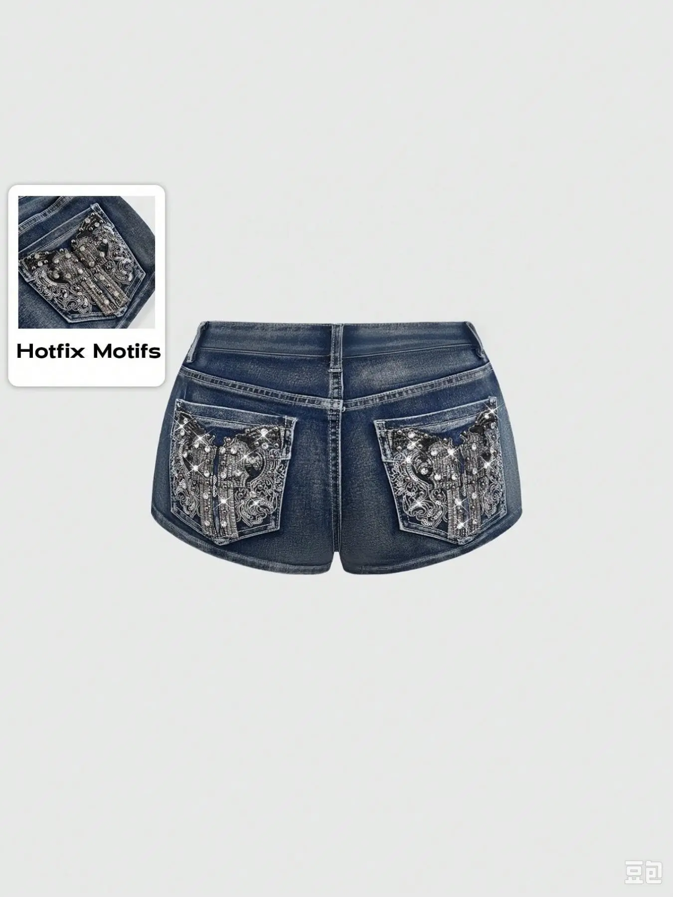 Women's Summer New Arrival Retro Y2K Punk Embroidered Rhinestone Dark Wash Denim Jean Shorts, Slim-Fit Mid-Waist, Perfect for Parties and Music Festivals