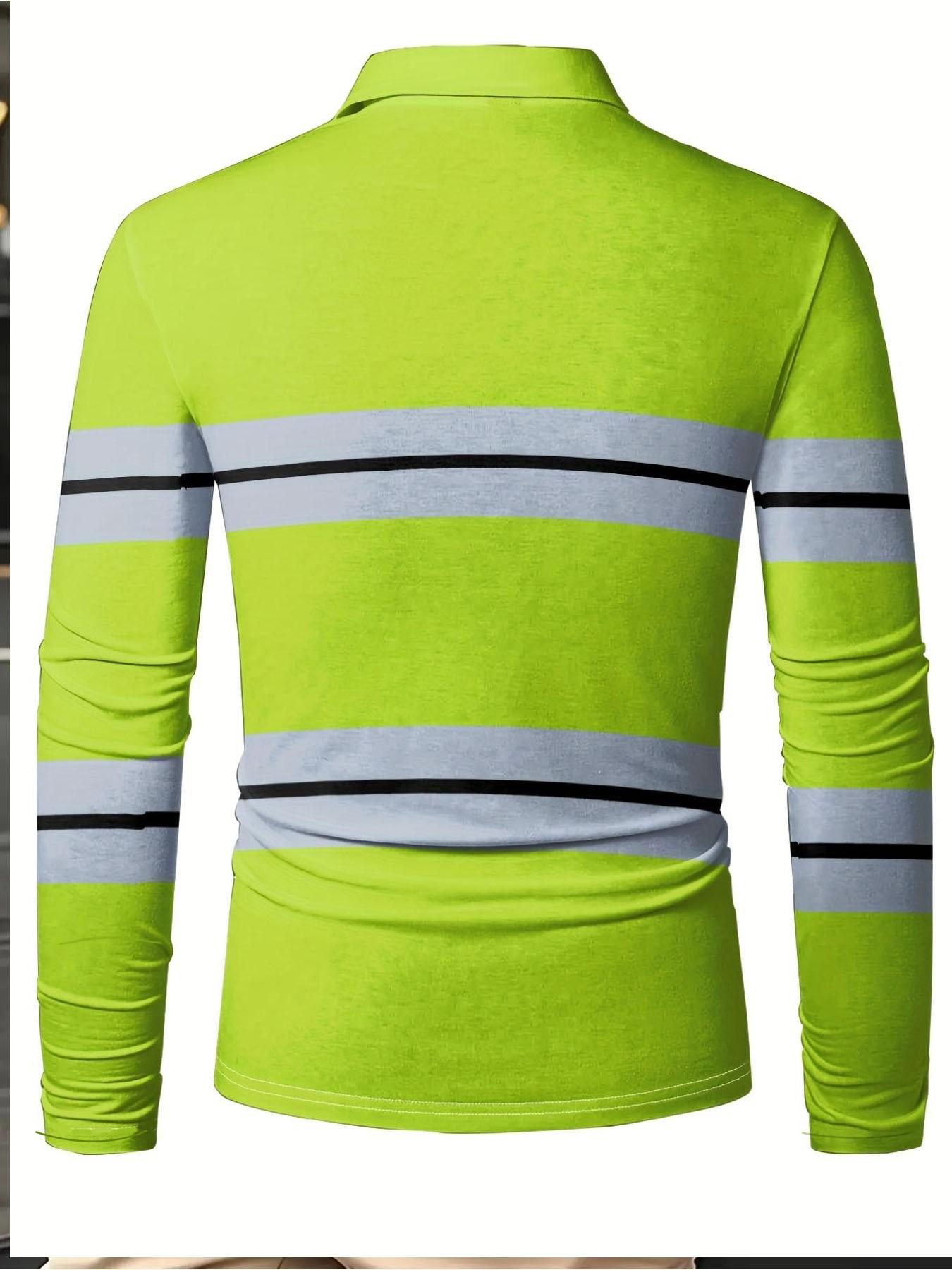 Digital printing men's casual polo shirt with a collar, stylish, Striped, with stripes, breathable and comfortable long sleeves