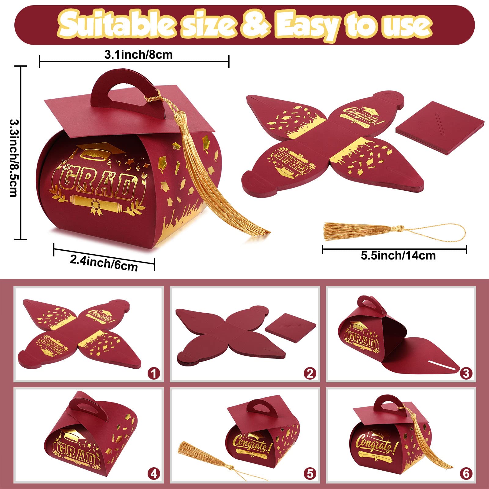 30 Pcs Graduation Cap Gift Boxes Graduation Party Favors Graduation Gifts Class of 2026 Candy Box with Tassel Table Centerpieces Graduation Decoration Treat Candy Boxes for Grad Party Supplies