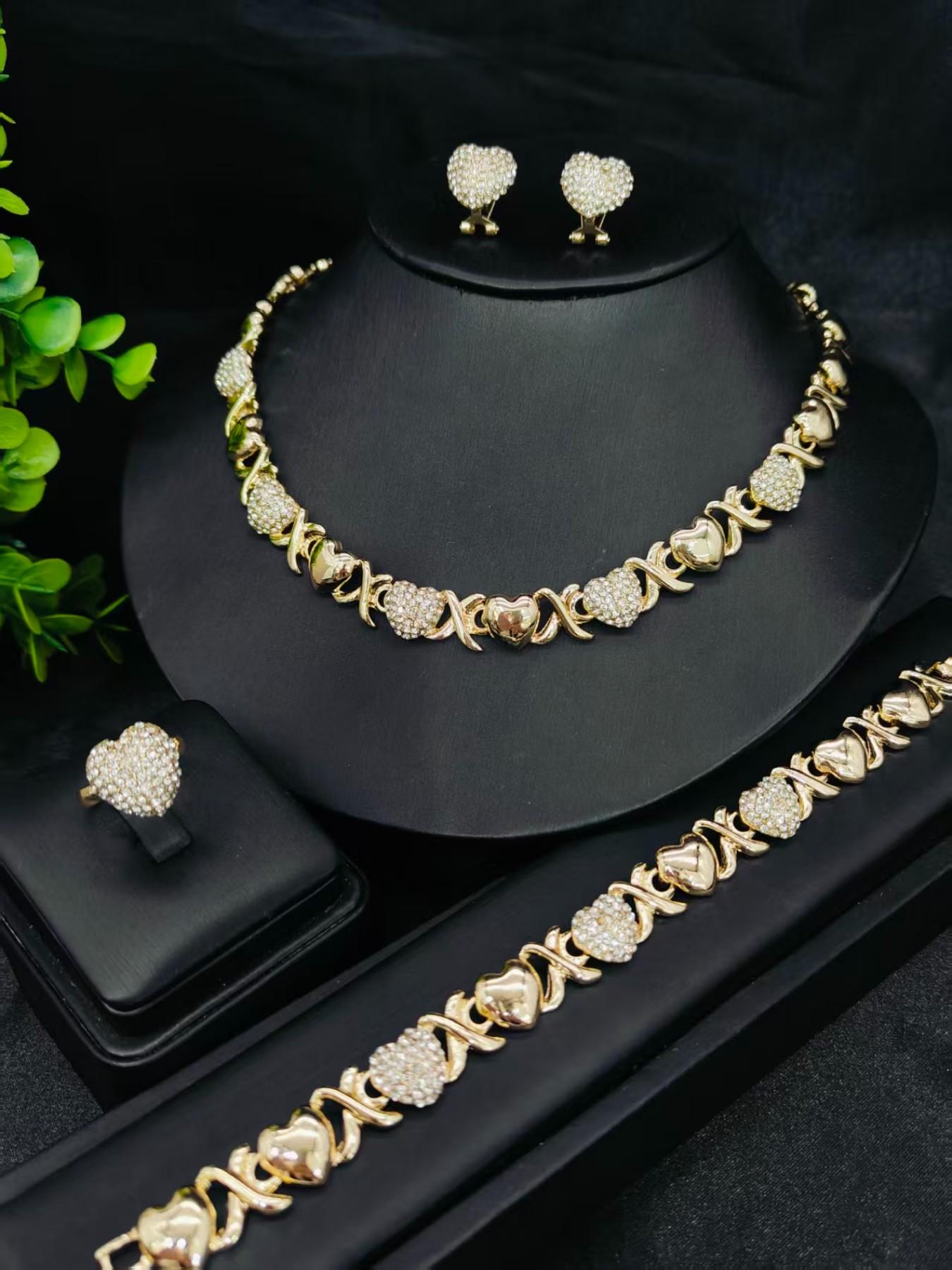Elegant Xo Heart Rhinestone Jewelry Gift Set, Boho Floral Design, Perfect for Weddings, Birthdays, Valentine's Day, Mother's Day