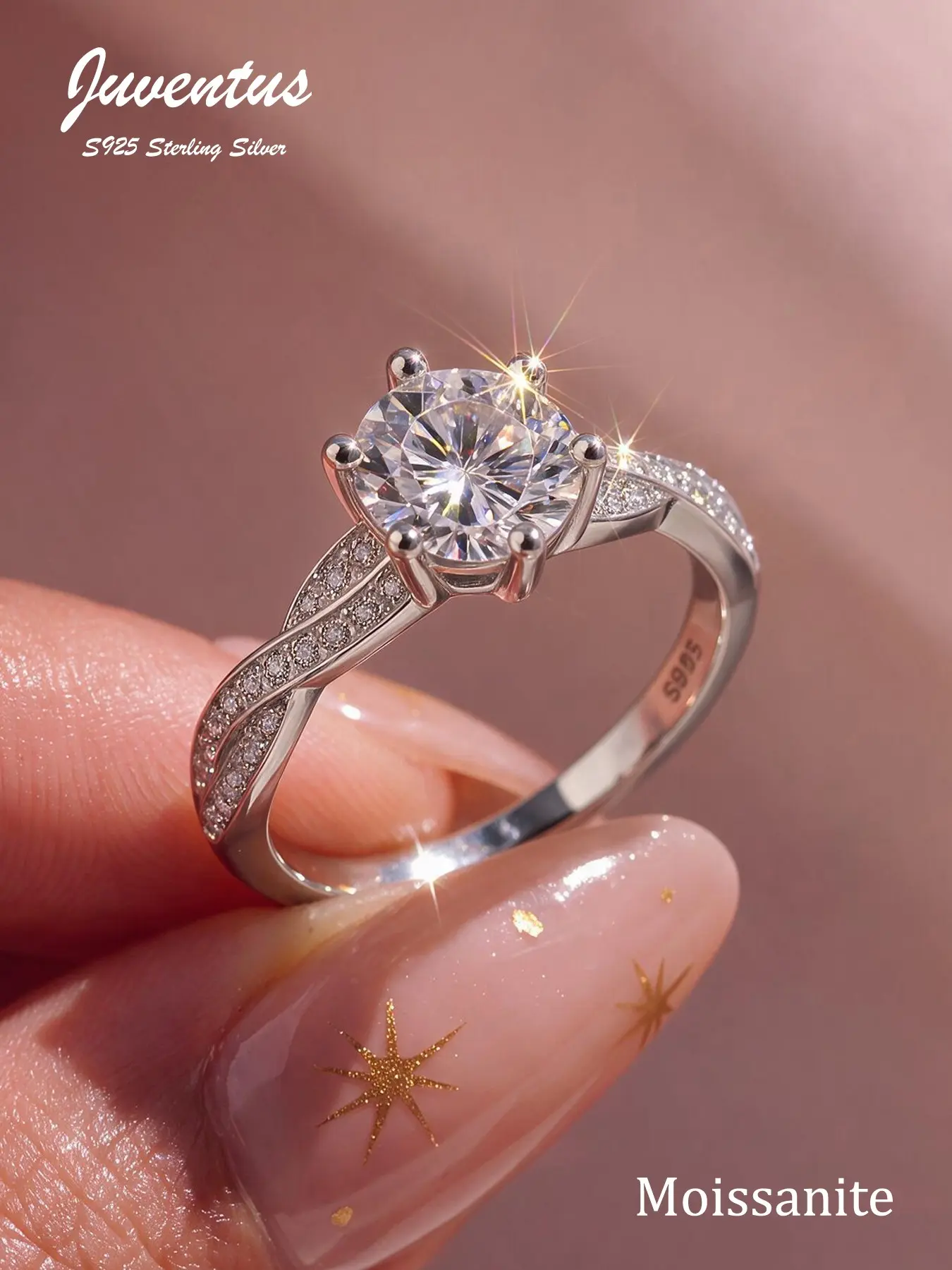 925 Sterling Silver Moissanite Engagement Ring, Classic Design, Sizes 6-10, Perfect Wedding Anniversary Gift for Women, Moissanite Rings