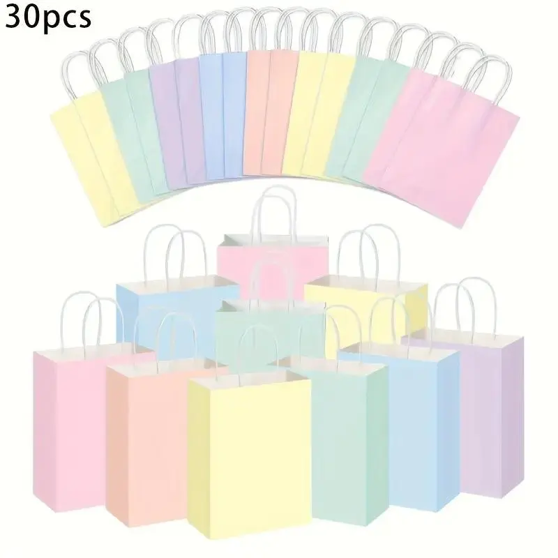 Colorful Kraft Paper Gift Bags with Handles, 12-30pcs Set, Perfect for Parties, Birthdays, Holidays, Multi-Purpose Use, 6 Vibrant Colors, Party Gift Packs, Party Favor Bags