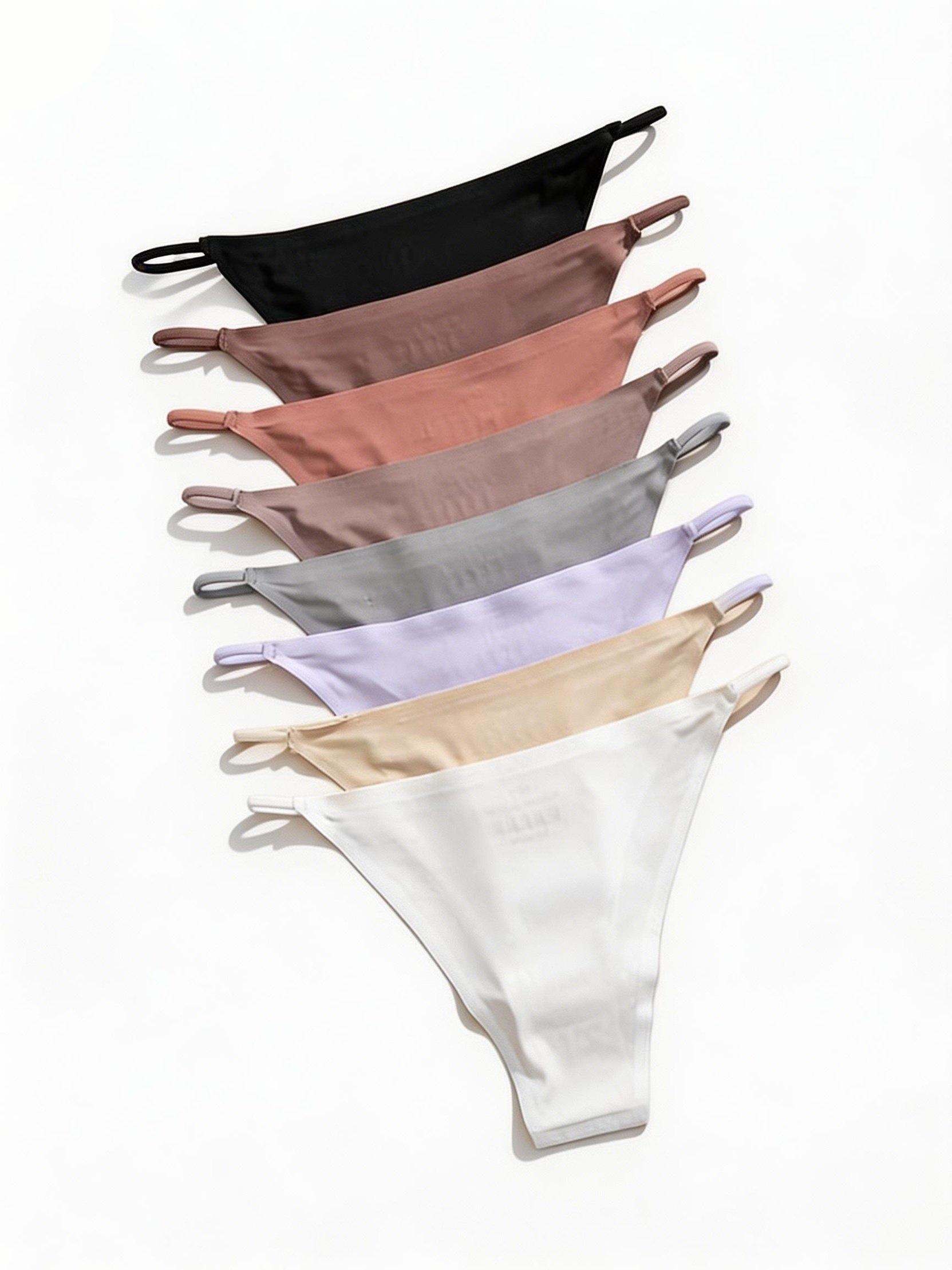 8 Pack Women's Seamless Invisible Thongs Thin Strap Low Rise High Elastic Shaping T-Back Camisole Sexy Underwear