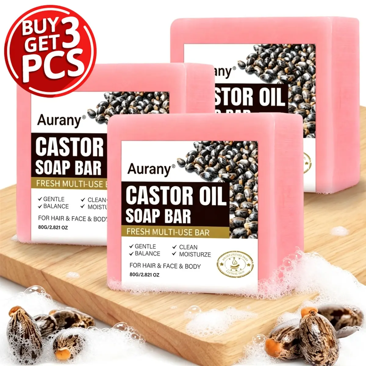 Castor Oil Soap, Body Cleansing Soap, Shampoo Bar, 80G, Natural Castor Oil Extract, Deep Gentle Cleansing, Nourish Dry Skin, Maintain Skin Barrier, Soothe Rough Skin, Suitable For Face, Hand And Body, Daily Bath Cleanser For All Skin Types