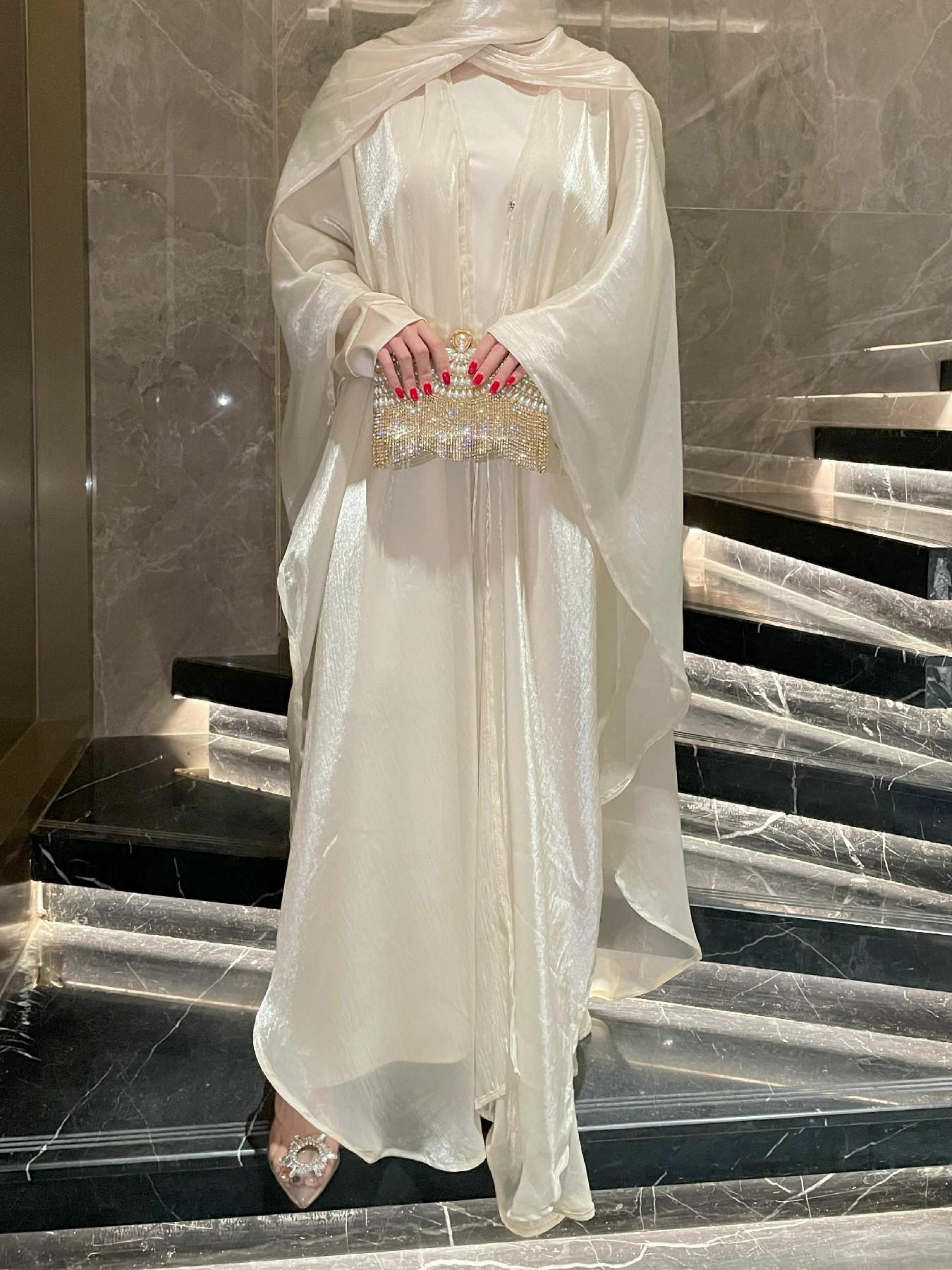 Elegant Elegance Abaya Long Robe Set, Three-Piece Suit for Party & Occasion Wear, Soft Touch Fabric, Perfect for Vacation & Celebrations, Abaya Hijab Set