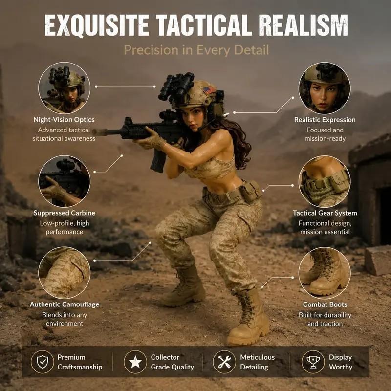 Tactical Female Soldier Resin Figurine, Military Collection Decor, Detailed Design, Perfect Gift for Collectors, Durable Material