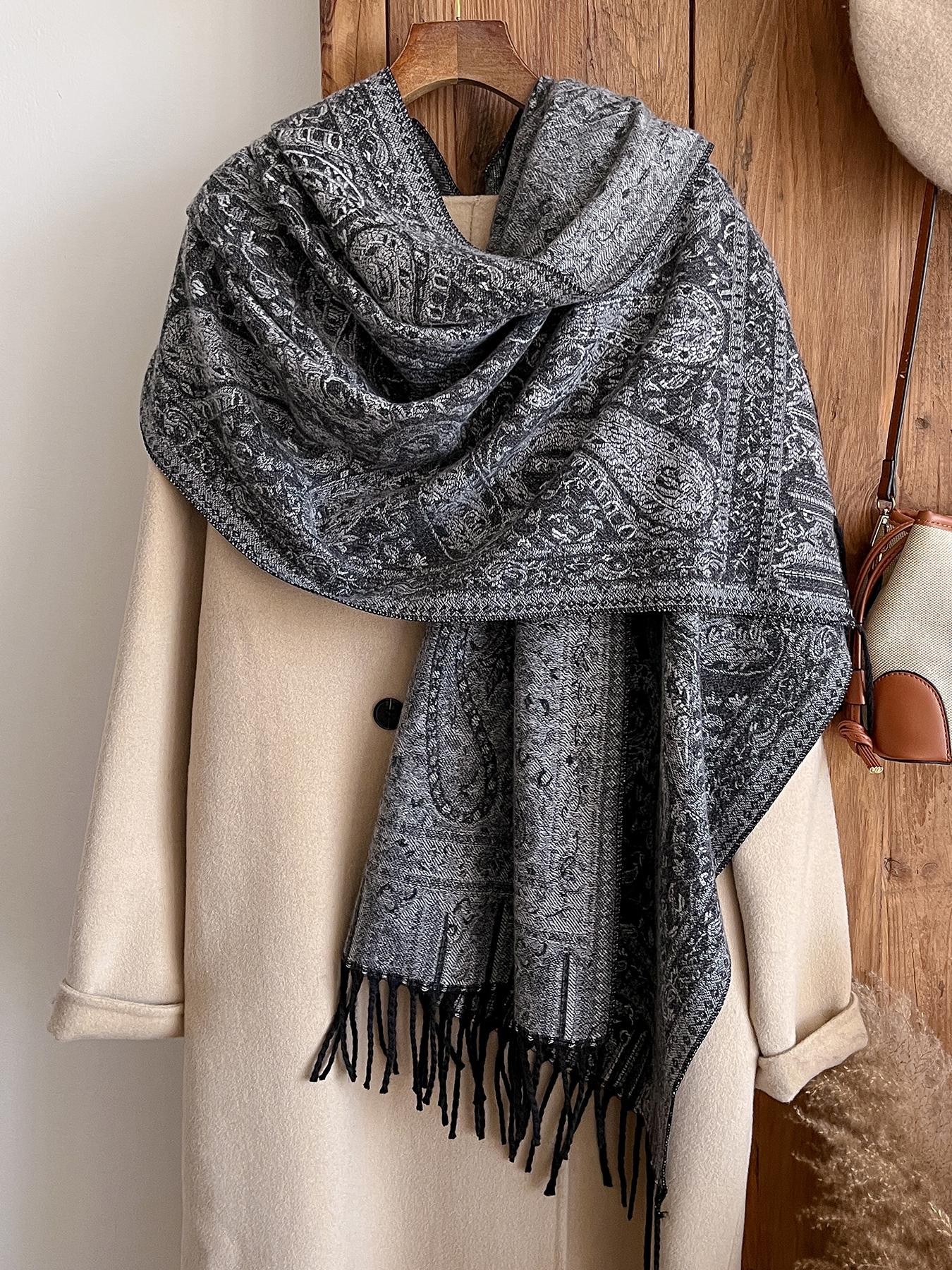 Women's Boho Style Paisley Print Scarf, Fall Winter Woven Fabric, Fitted Design, Soft Warm Accessory for Daily Wear & Modern Fashion