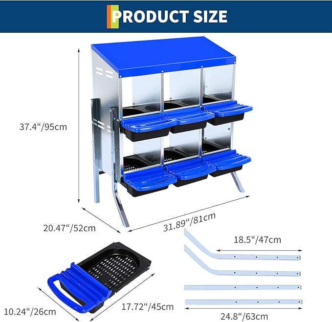 Chicken Nest Box, Rollaway Chicken Nesting Box, 2-Tiers Large Mental Hen Roll-Off Layer Box with Extra Large Openings, Resting Platform, Waterproof Sloped Roof, Easy Clean Removable Tray