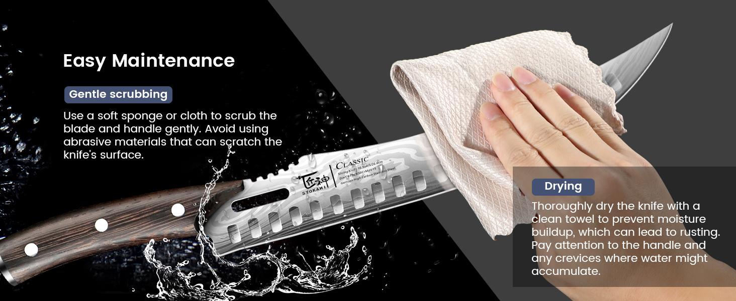 【TikTokShopJumpstart】SYOKAMI Stainless Steel Butcher Knife, 10.5 Inch High Carbon Japanese Style Carving Knife with Wood Full Tang Wooden Handle, Damascus Pattern Cooking Knives, Razor Sharp Breaking Kitchenware with Gift Box Ideal for Valentine's Day