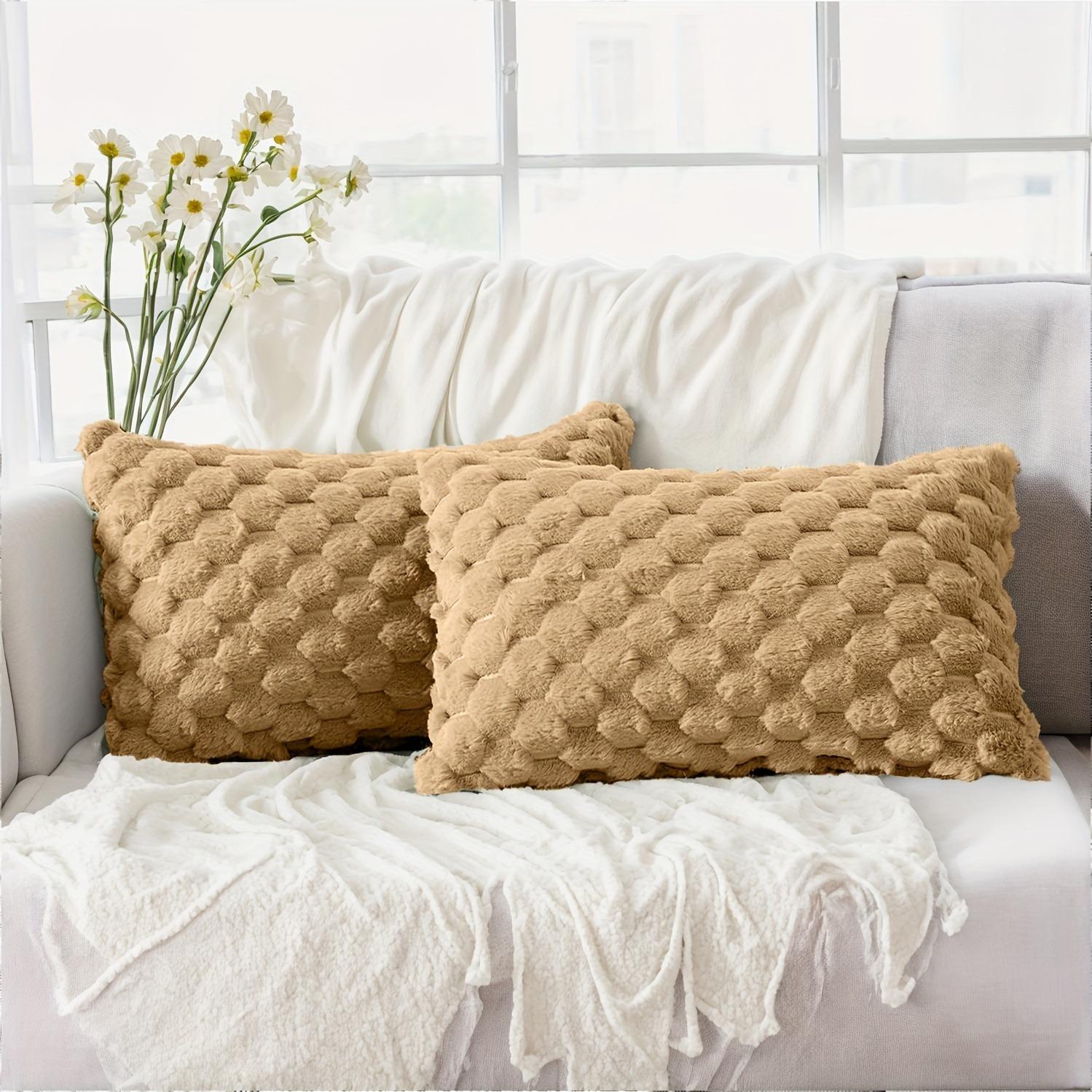 Boho Chic Decorative Pillow Covers Set of 2, Soft Plush Cream Color with Geometric Patterns, Zipper Closure, Sofa & Bedroom Decoration