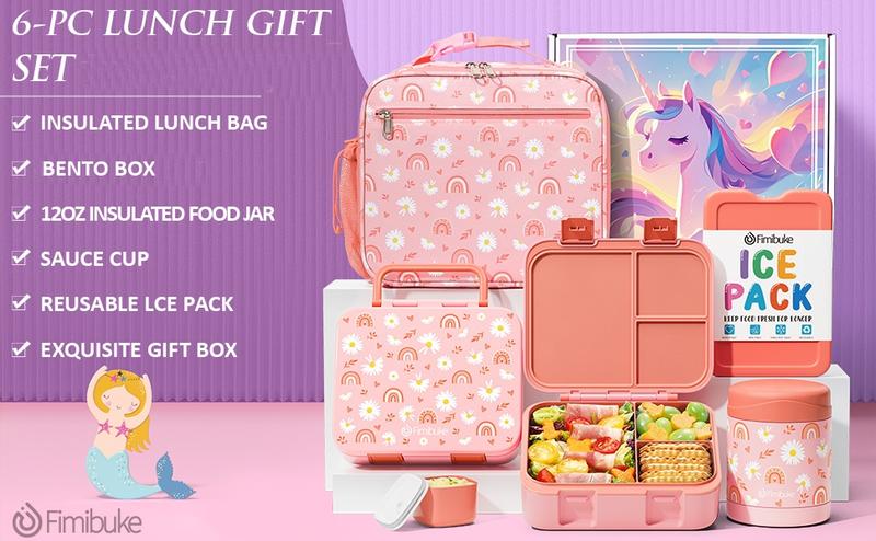 Fimibuke Bento Lunch Box with Thermos 32oz Snack Lunch Container with 3 Compartments, Insulated Lunch Bag, 12oz Leakproof Food Jar, and Ice Pack — Ideal for Daycare, School, or On-the-Go Meals dealsforyoudays