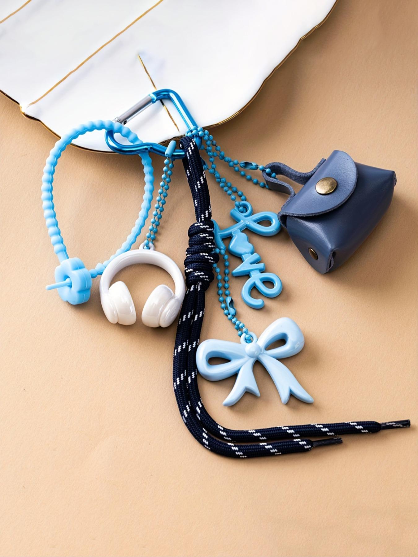 Women's Cartoon-Themed 3D Headphone & Leopard Purse Charm Keychain, Gift, Headphone Pendant Accessory for Keys, Bags & Backpacks, Charm for Purse, Bag Decoration, Decorative Keychain Lanyard