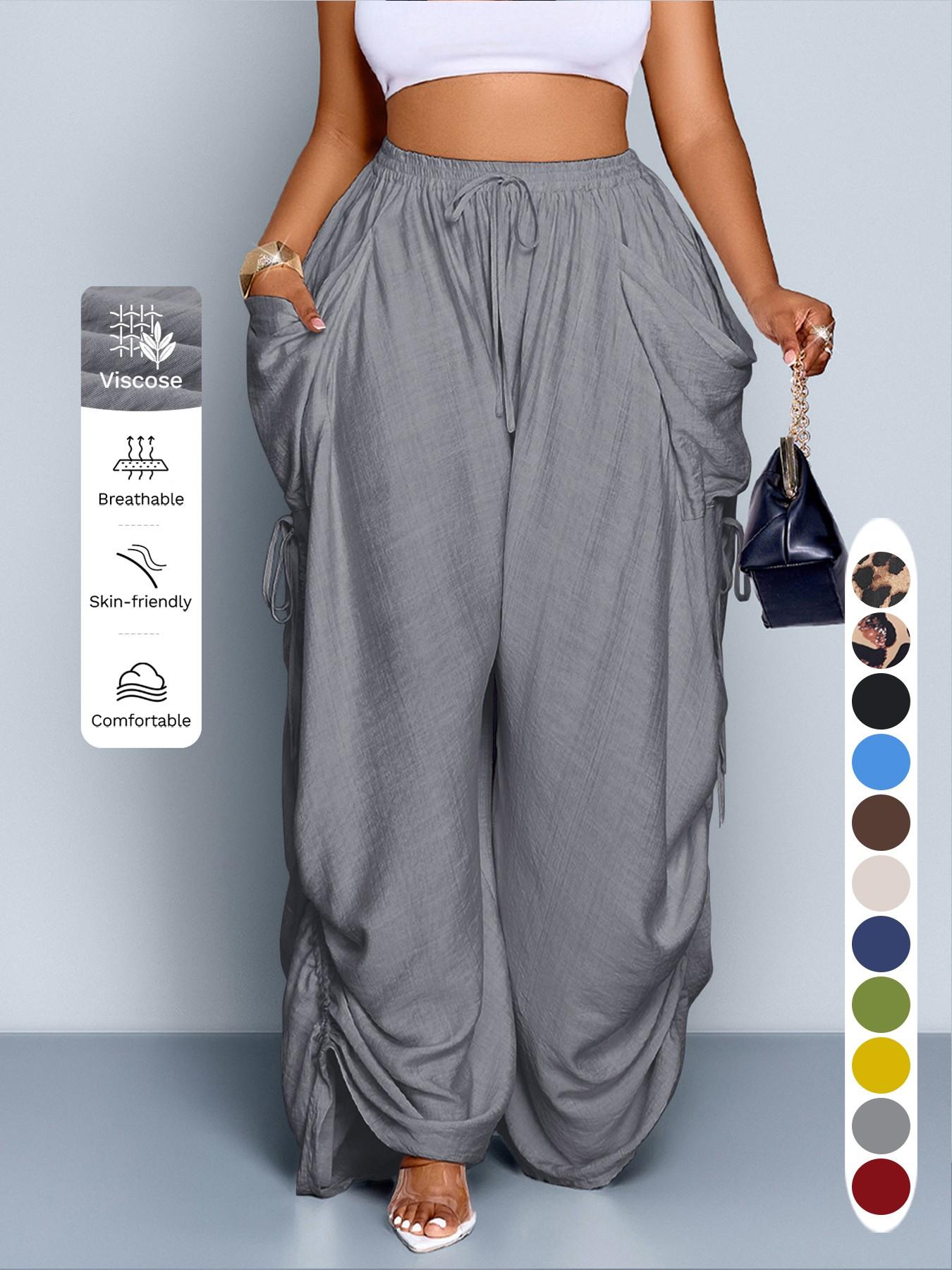 Women's Casual Loose-Fit High Waist Wide Leg Pants, All-Season Woven Fabric, Long Plain Design, Daily Commute & Vacation Wear Women's Casual Loose-Fit High Waist Wide Leg Pants, All-Season Woven Fabric, Long Plain Design, Daily Commute & Vacation Wear