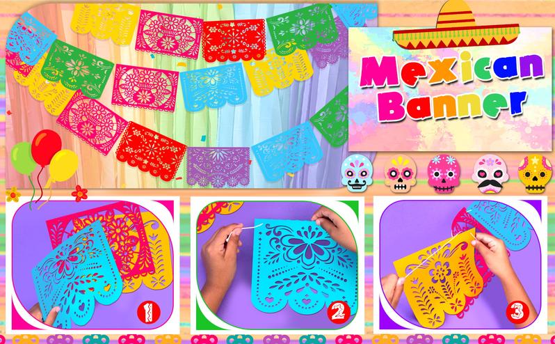 135pcs Fiesta Party Decorations，Mexican Party Decorations, Plastic Papel Picado Banner Cinco de Mayo Decor Day of the Dead Decorations，Fiesta Mexican Party Table Decoration Centerpiece，Taco Llama Cactus Balloons，Paper Streamer for Dia De Los Muertos