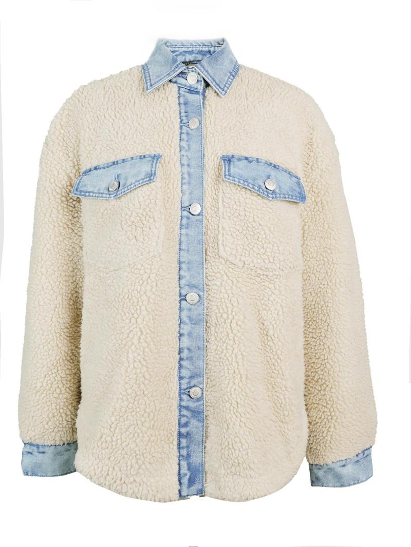 Women's Long Sleeve Loose-Fitting Casual Jacket, Teddy Velvet Patchwork Design, Perfect for Daily Wear & Stylish