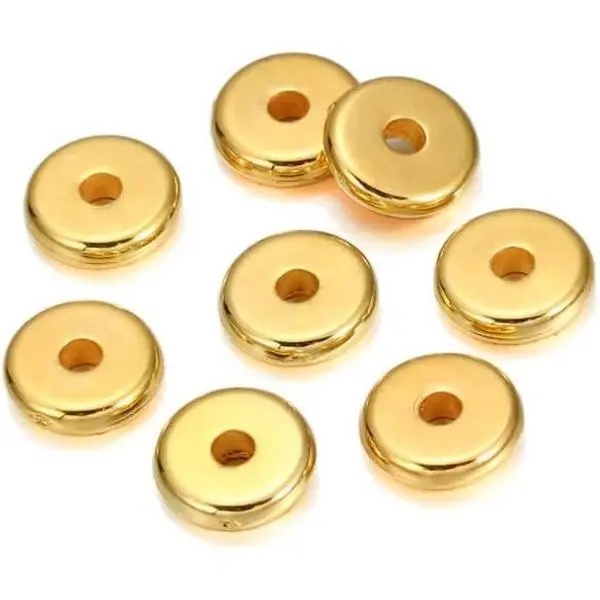 HLLMX 150 count Plastics Spacer Beads Flat Round Disc 8mm  Flat Round Spacer Beads Disc Loose  Making Beads for DIY Bracelet Necklace Crafts (Golden)