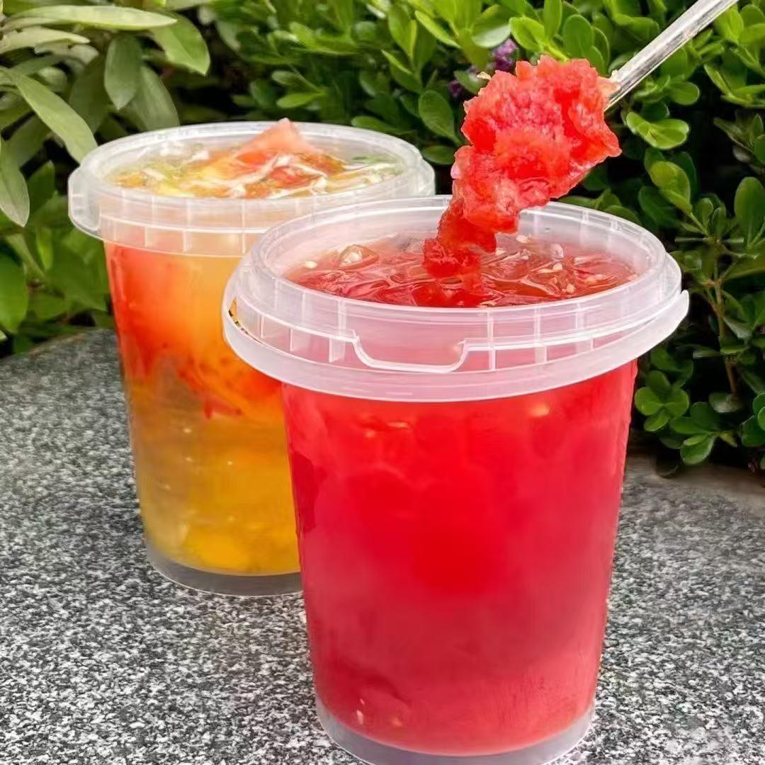 6-piece set of 500ml disposable plastic beverage containers with handles, lids, and straws; transparent fruit tea/bubble tea cups; suitable for takeout; food-grade PP portable juice containers; Plastic Clear Cups
