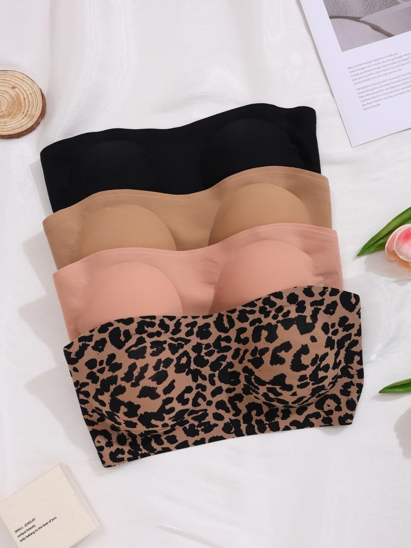 Women's Backless Bralette Set, Leopard & Solid Colors, Adjustable Straps, Crisscross Buckle Design, Comfortable Detachable Pads