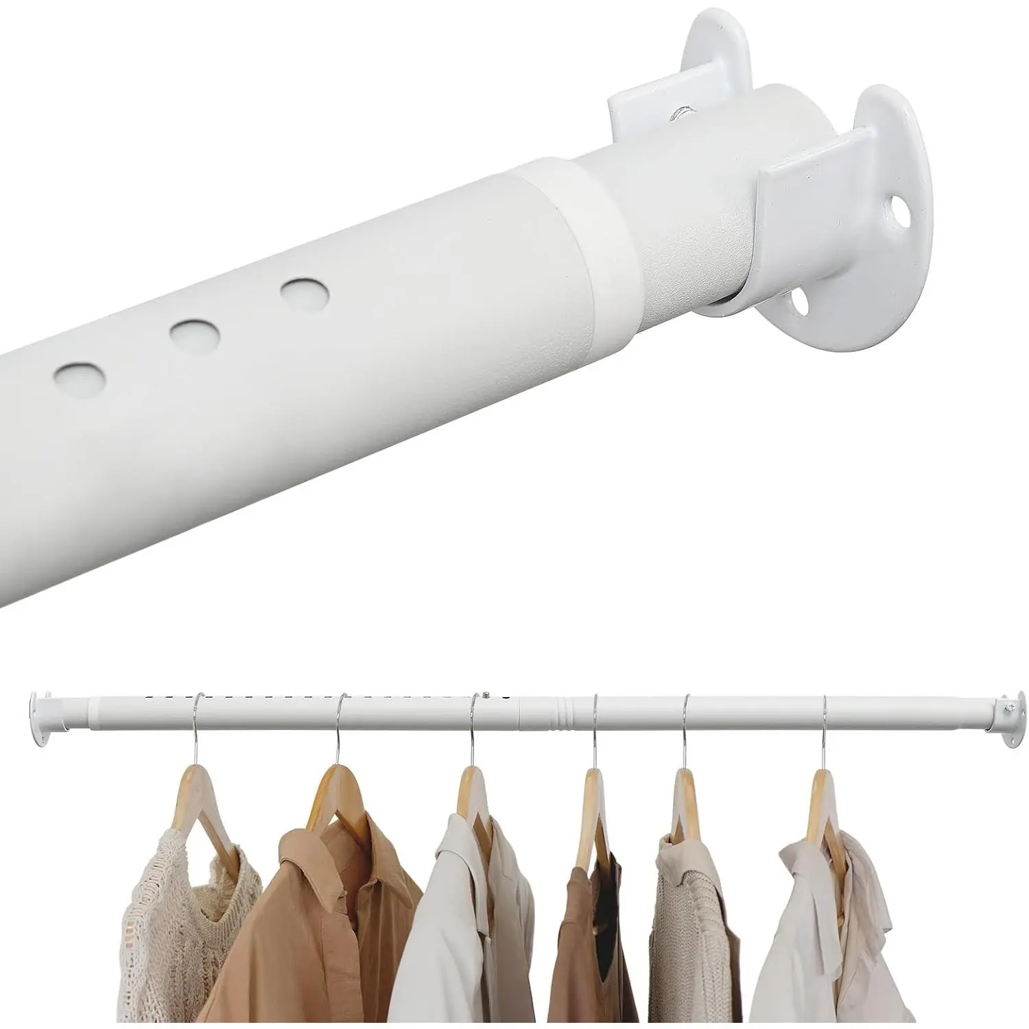 Closet Rods for  Clothes, 16 to 84 Inches Closet Rod, White Closet  Rod, Adjustable Rod for Closet to Hang Clothes Heavy Duty Clothing poles for Closet, Wardrobes, Laundry, RV