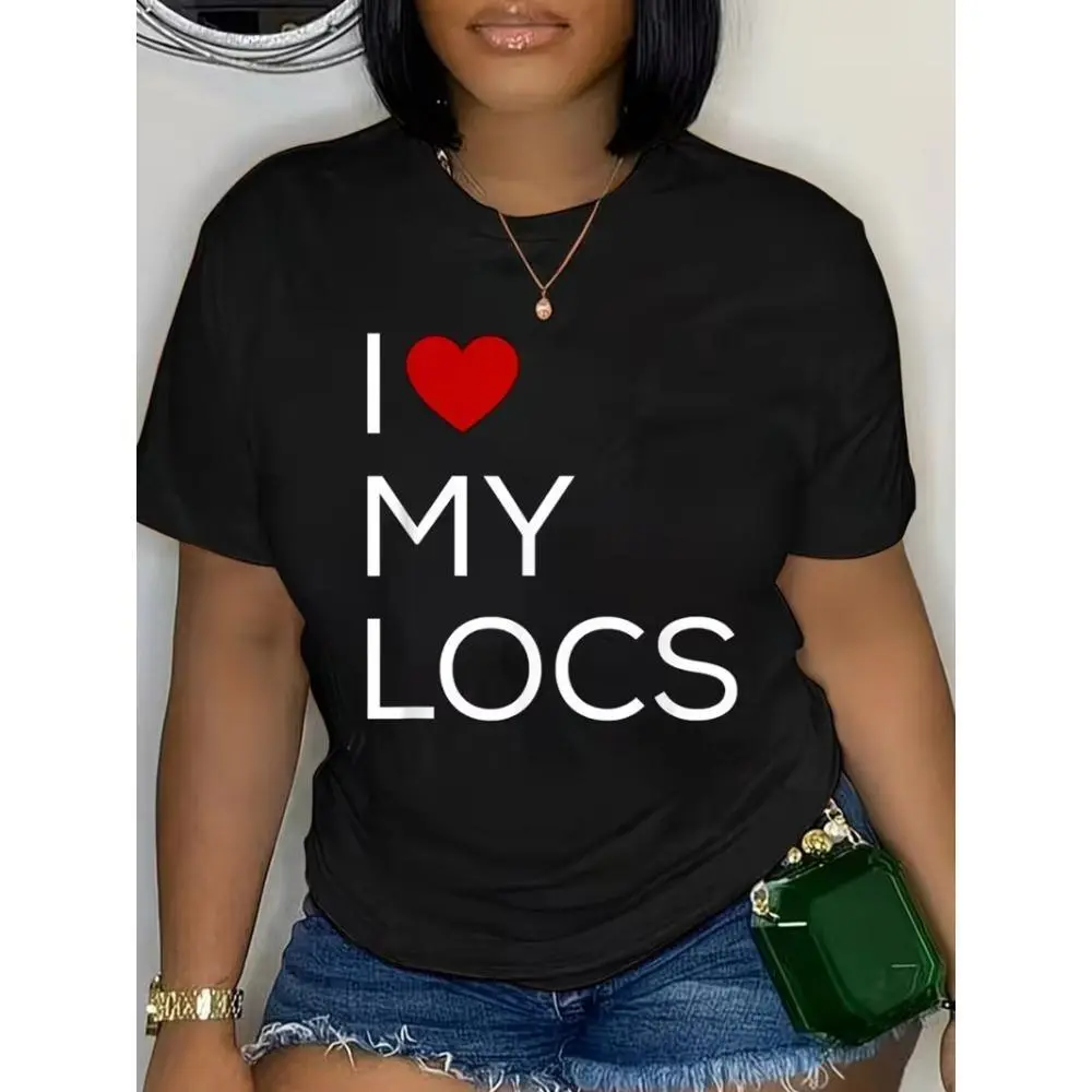 Unisex Oversized Crew Neck Cotton Shortleeve T-Shirt - I Love My Locs Graphics, Seamless Fabric, Dreadlock Community Apparel, Spring Fall Casual Wear, Machine Washable Comfort Fit for Men & Women