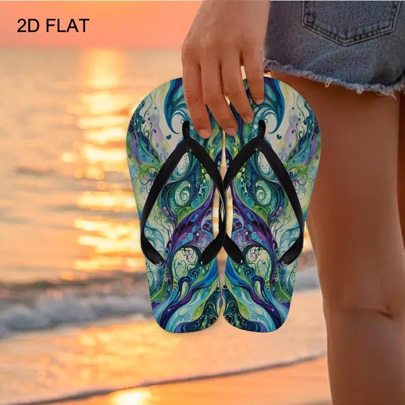 New Women'S Flip Flops for Summer 2026, Featuring Open Toe Design And Available in Various Colors And Sizes. These Flat-Heeled Sandals Showcase a Lively Swirl Pattern, Perfect for Mother'S Day, Easter, Holiday Gifts, Women Shoes