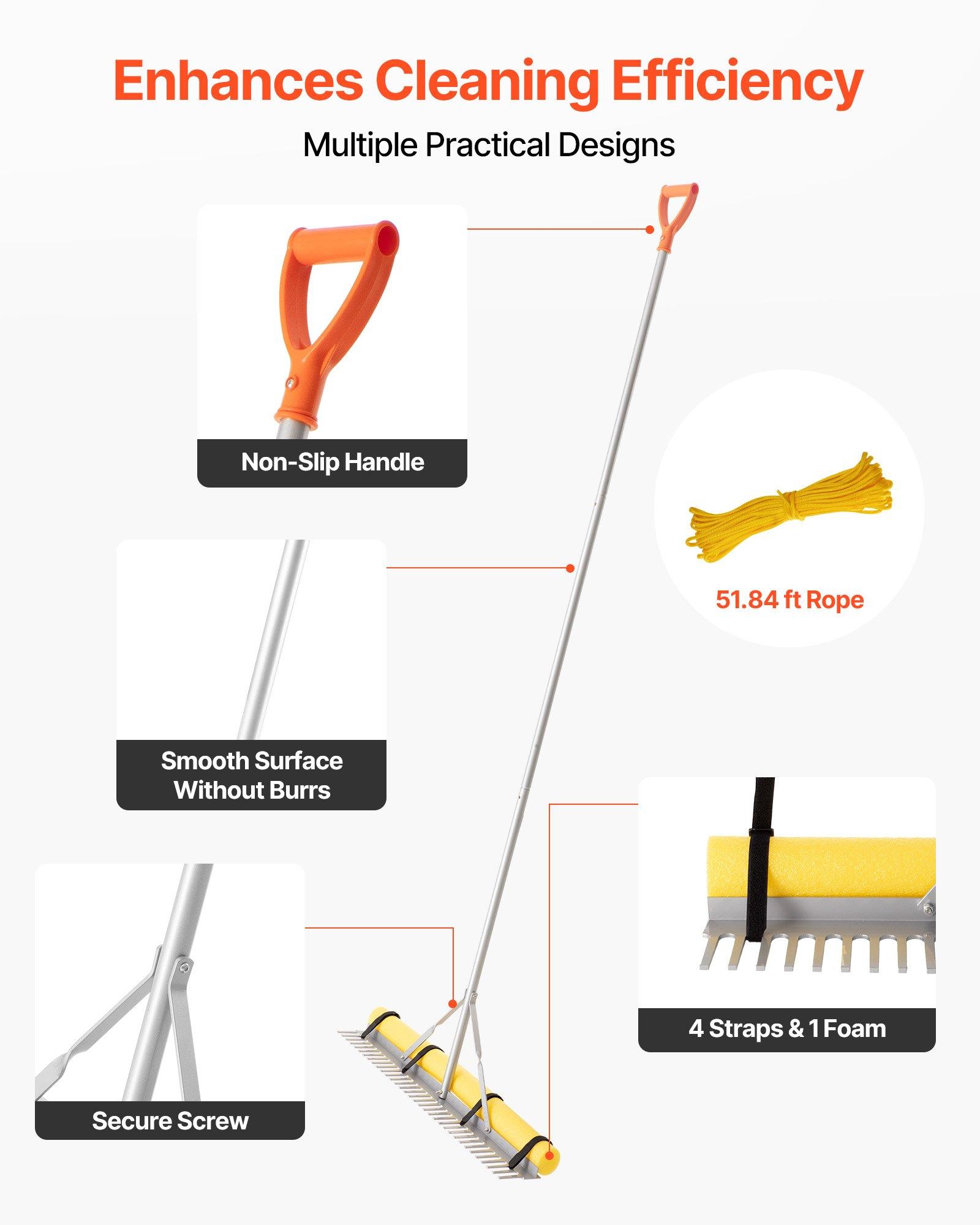 VEVOR Heavy Duty Aluminum Landscape Rake, 36 in Wide Head, 102 in Adjustable Handle Length, 52ft Rope, 5.07 lbs, 102.01x36x4.92 in Size, for Soil Loosening, Beach Care, Pond Maintenance VEVOR Heavy Duty Aluminum Landscape Rake, 36 in Wide Head, 102 in Adjustable Handle Length, 52ft Rope, 5.07 lbs, 102.01x36x4.92 in Size, for Soil Loosening, Beach Care, Pond Maintenance