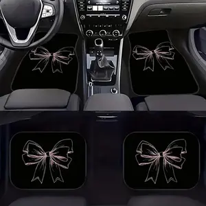 4pcs Pink Bow Car Mat Set - Durable Polyester Material, Easy to Clean, Front and Rear Seat Protection, All-Weather Use, Suitable for Trucks, Cars, SUVs, Perfect Gift, Girly Car Accessories, Car Interior Accessory, Car Floor Mats