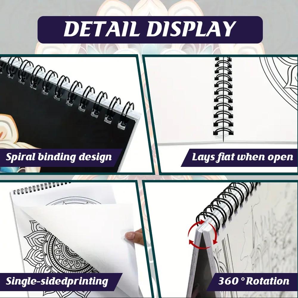 Mandala Coloring Book for Kids, 60 Patterns Stress Relief Creative Doodle Book, Parent-Child Educational Drawing Tool, 1 Volume