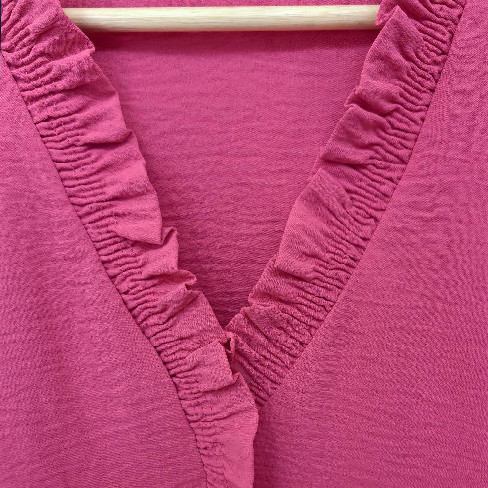 SageVell Ruffle Trim V - Neck Bright Pink Blouse, Smocked Cuffs & Front, Soft Textured Fabric, Chic Casual Style, Cute Basic Tops for Women Cotton Shirts Office Outfits Women Womenswear Shortsleeve Medium Fitted SageVell Ruffle Trim V - Neck Bright Pink Blouse, Smocked Cuffs & Front, Soft Textured Fabric, Chic Casual Style, Cute Basic Tops for Women Cotton Shirts Office Outfits Women Womenswear Shortsleeve Medium Fitted