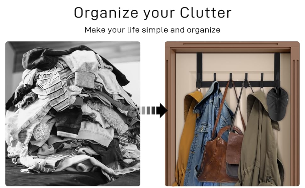 Over The Door Hooks, Door Hanger Hooks for Hanging, Over The Doors Towel Racks for Bathroom with 12 Coat Hook, Coat Rack Dorm Essentials Bathroom Accessories(1 Pack, Black)