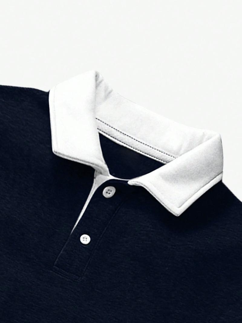 Men's Loose Fit Colorblock Collar Long Sleeve Polo Shirt, Casual Street Style, Fashionable Outdoor Sports Wear, All Seasons