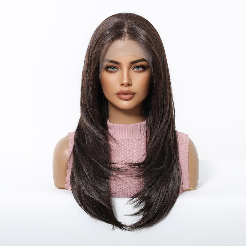 13x6 HD Transparent Lace Front Wig 22Inch Deep Brown Color Synthetic Lace Wig Glueless Lace Wig High Temperature Chemical Fiber Daily Wear&Christmas&Music Festival&Party&Halloween-Natural Look & Comfort Fit