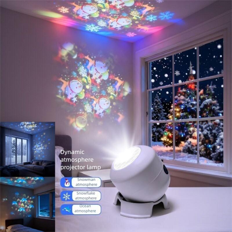 LED Projection Desk Lamp Snowman Christmas Pattern, Dynamic Rotating Holiday Decoration Light, Bedroom Room Atmosphere Laser Projector Gift, Bedroom Led Lights