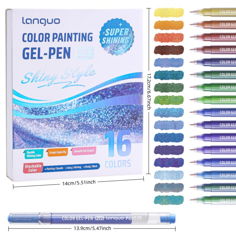 Super Shining Gel Pens,Glitter Gel Pens, 16Pack Colored Pens for Black Paper & White Paper, 1.0mm Point Pens, Large Capacity Ink Pens for Coloring, Writing, Drawing, Journaling, Note Taking,Journaling & Creative Art Supplies