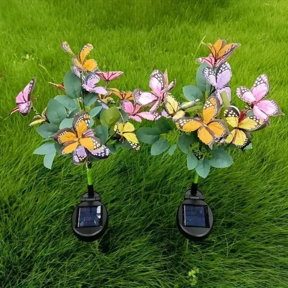 Solar Powered LED Butterfly Tree Ground Lights, Waterproof Outdoor Garden Lawn Landscape Lighting, Decorative Holiday Party Lights, Solar Garden Lamps