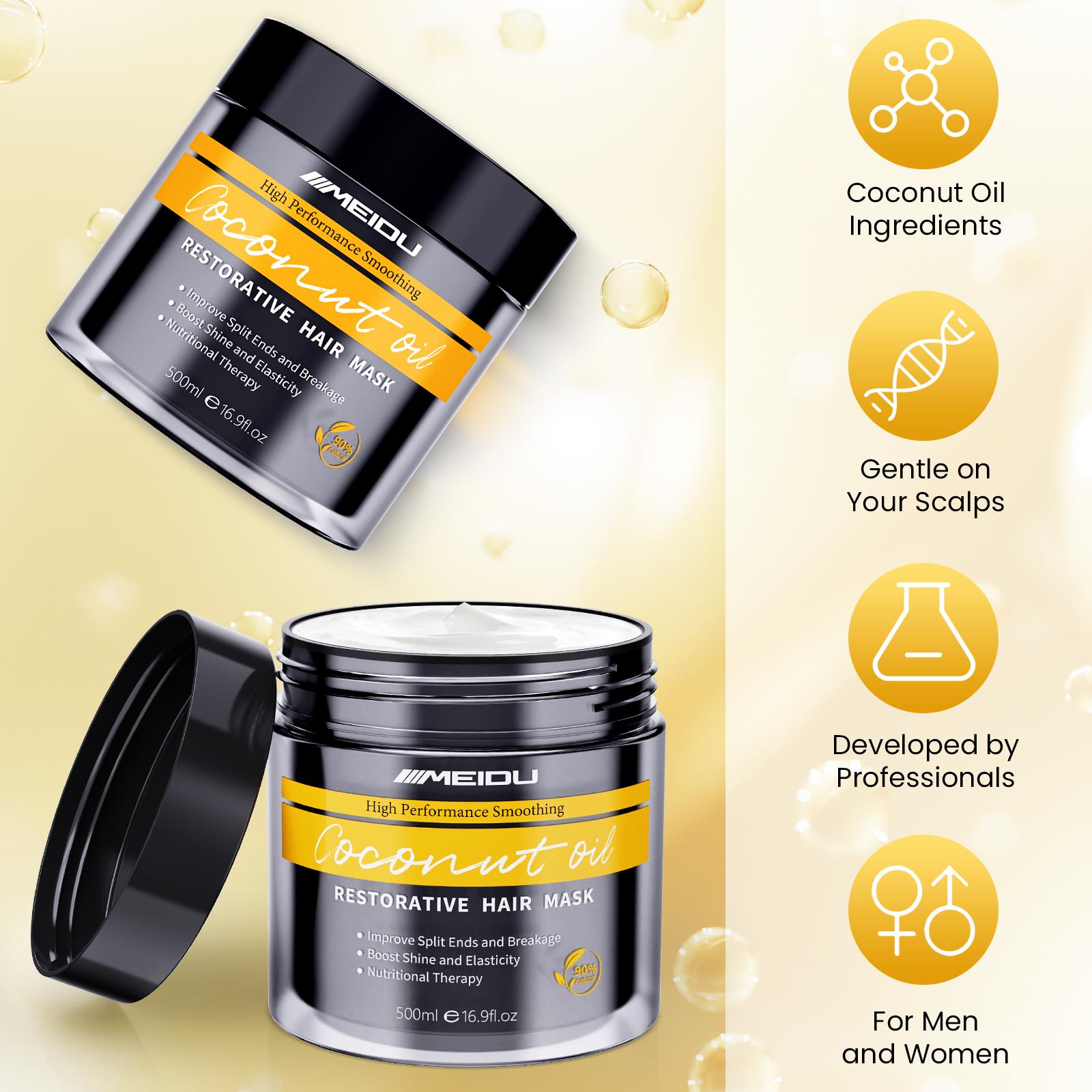 MEIDU Keratin Hair Mask,Collagen Hair Treatment,Ginseng Nourishing Repair,Coconut Oil Deep Conditioning,Smooth Moisturizer Hydrating